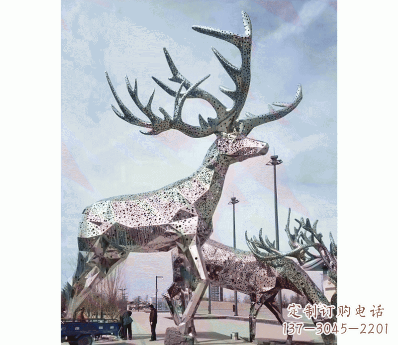 温州大型不锈钢梅花鹿摆件雕塑