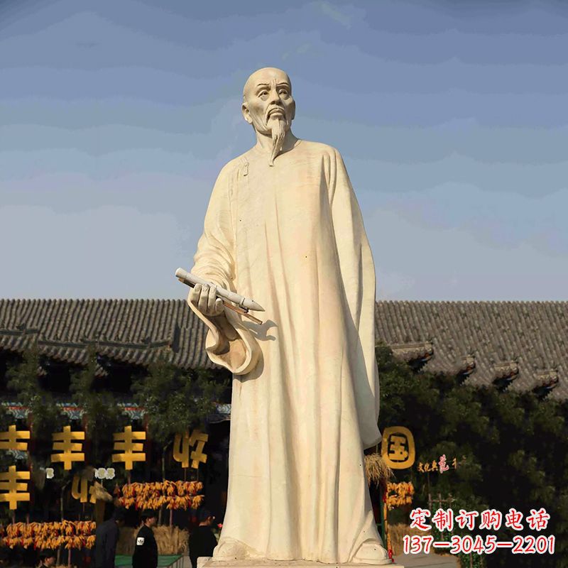 温州清代书画家郑板桥石雕塑-中国历史名人汉白玉雕像