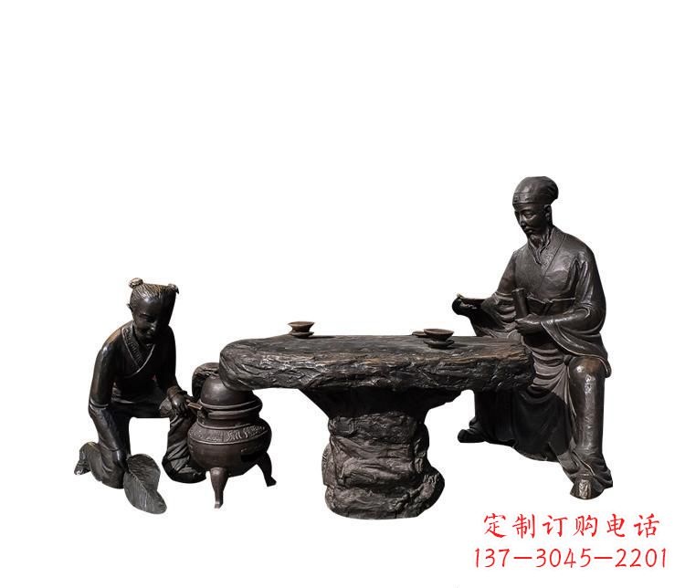 温州熬中药的儿童和老中医铜雕