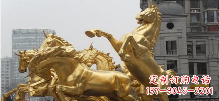温州八马奔腾铜雕马群