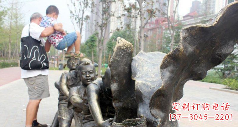 温州拔萝卜的儿童小区景观铜雕