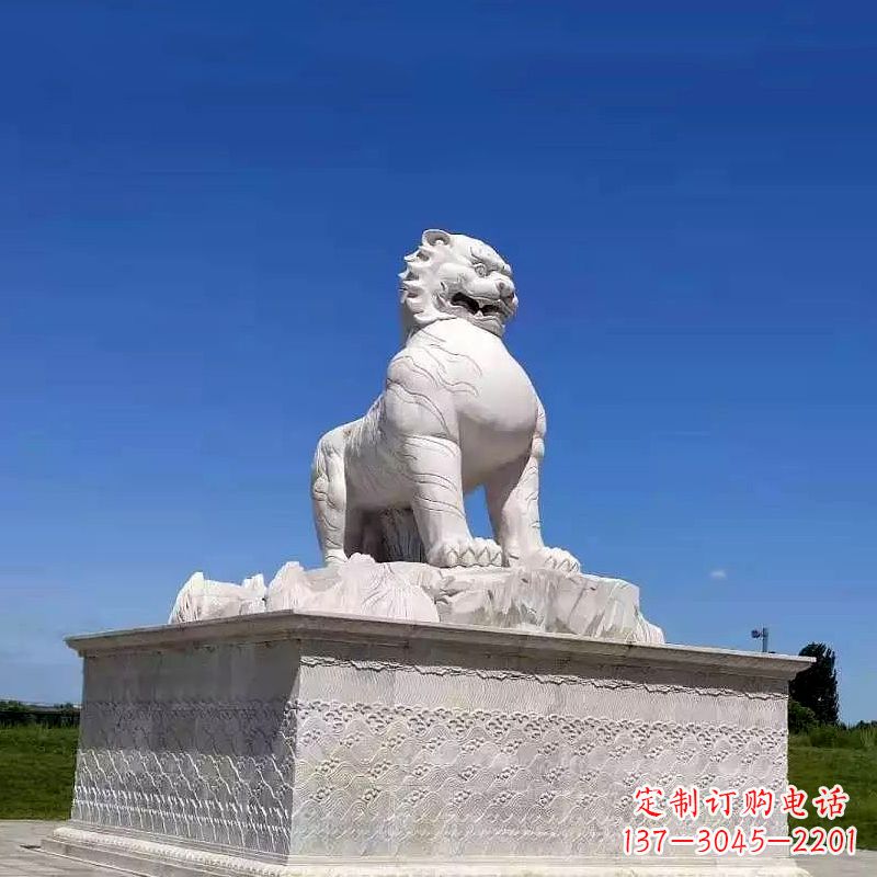 温州白虎汉白玉石雕-公园广场中国传统文化上古神兽雕塑摆件