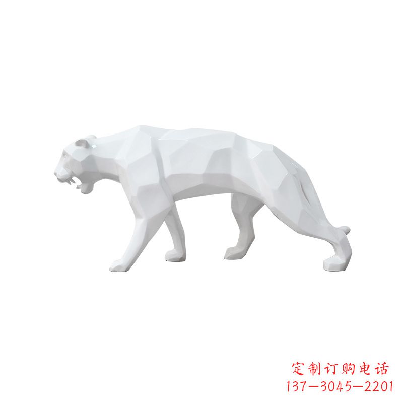 温州白色几何面抽象豹子玻璃钢雕塑