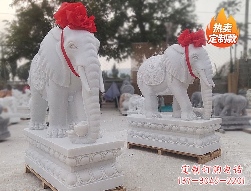 温州白色石雕大象卷鼻子