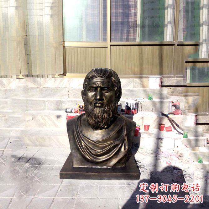 温州柏拉图仿铜头像-玻璃钢仿铜世界名人雕塑
