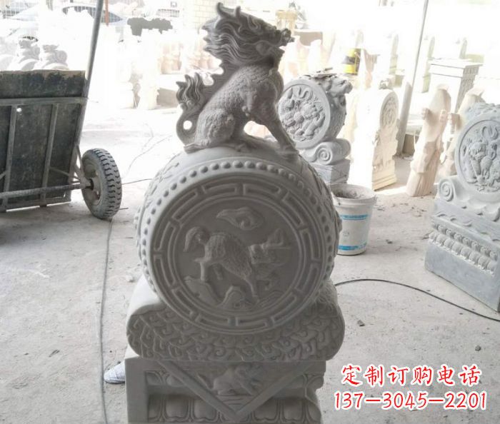 温州抱鼓石麒麟门墩石雕