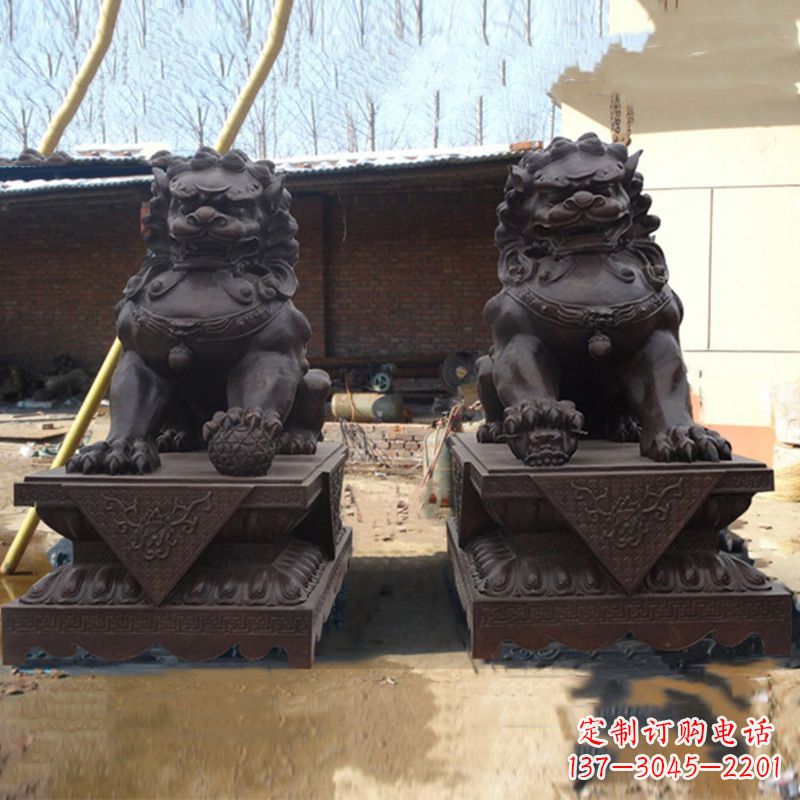 温州北京狮子铜雕塑-企业商场看门辟邪招财神兽