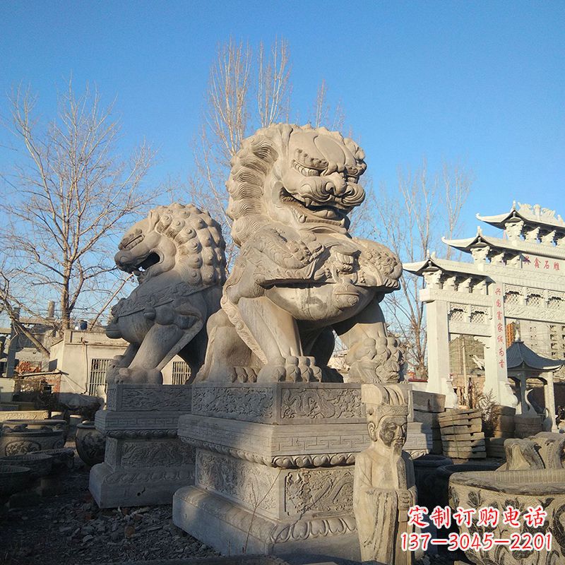 温州北京石雕狮子-企业楼宇大门动物雕塑摆件