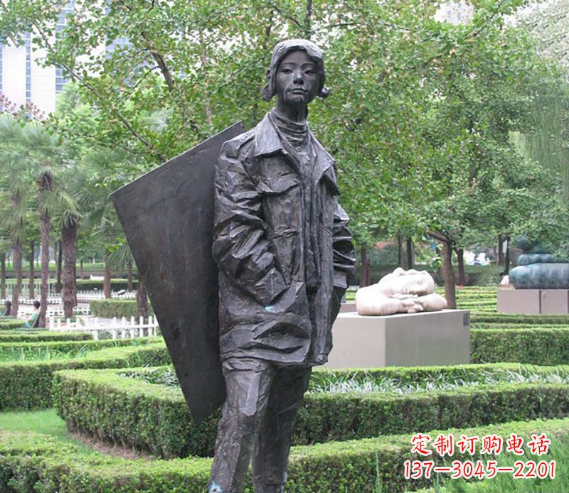 温州背画板女孩公园人物铜雕