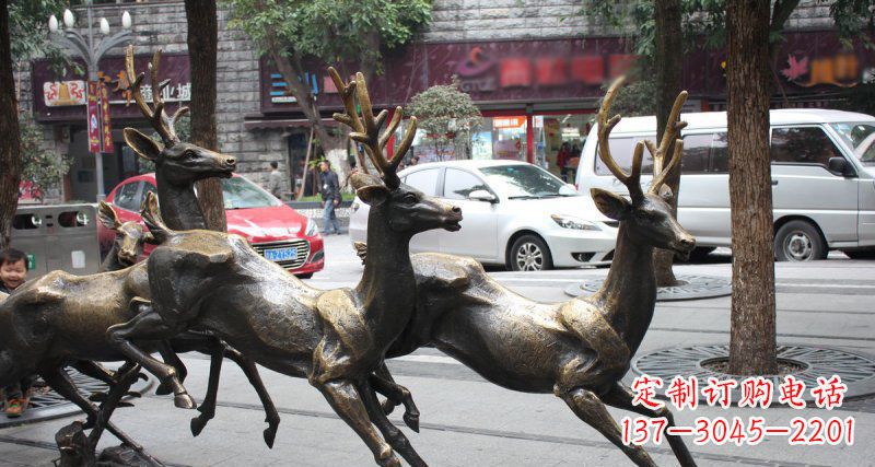 温州奔跑的梅花鹿街边景观铜雕