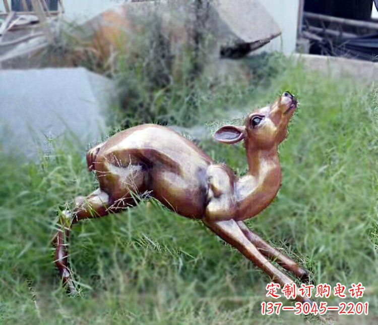 温州奔跑的小鹿公园玻璃钢仿铜动物摆件