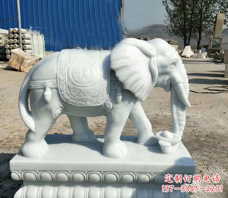 温州鼻卷元宝的大象汉白玉吉祥如意石雕