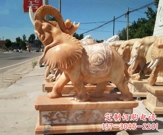 温州鼻子朝天晚霞红门口大象石雕
