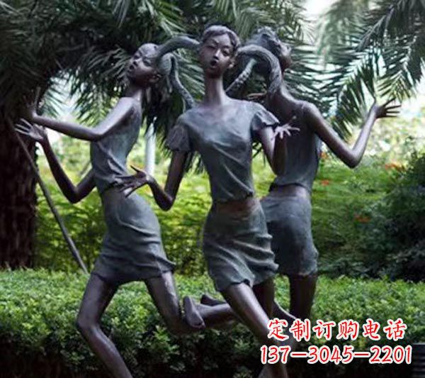 温州编花篮的女孩人物铜雕