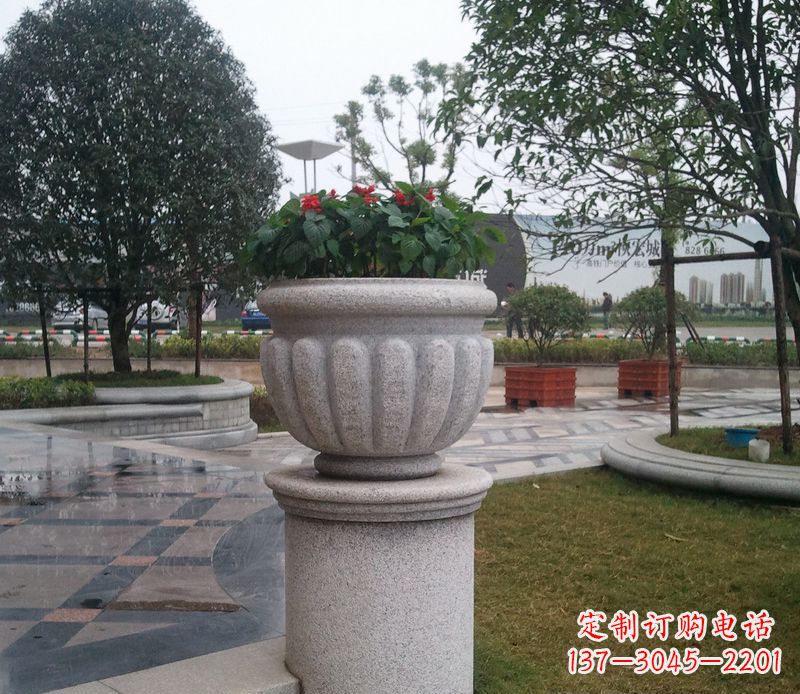 温州别墅景观大理石花盆石雕 (2)