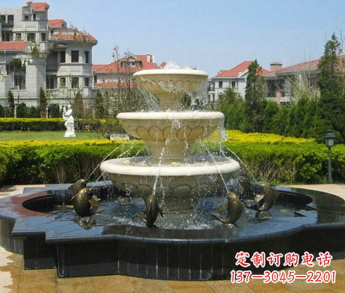 温州别墅景观多层鲤鱼喷泉石雕