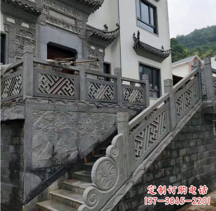 温州别墅景观仿古石雕栏板_2