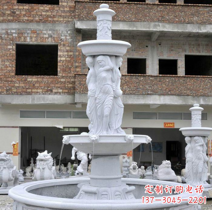 温州别墅景观汉白玉西方人物喷泉石雕