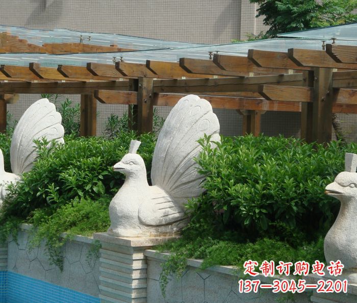 温州别墅景观孔雀喷泉石雕