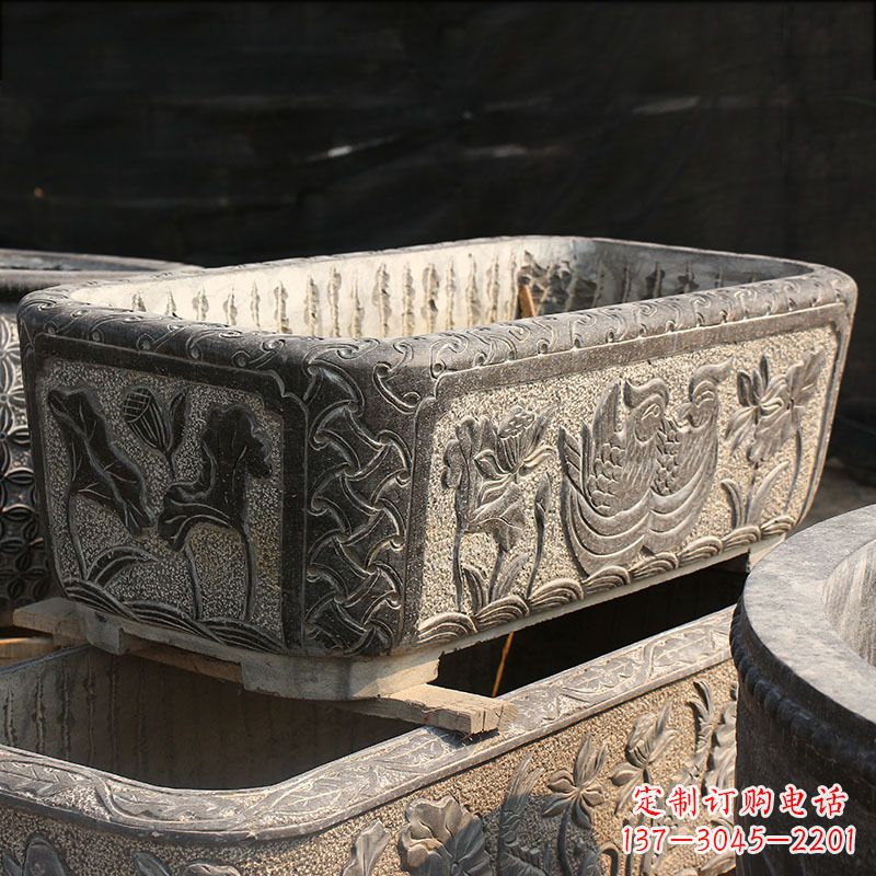 温州别墅石雕槽水缸