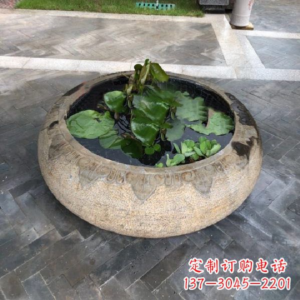 温州别墅庭院仿古做旧石雕鱼缸
