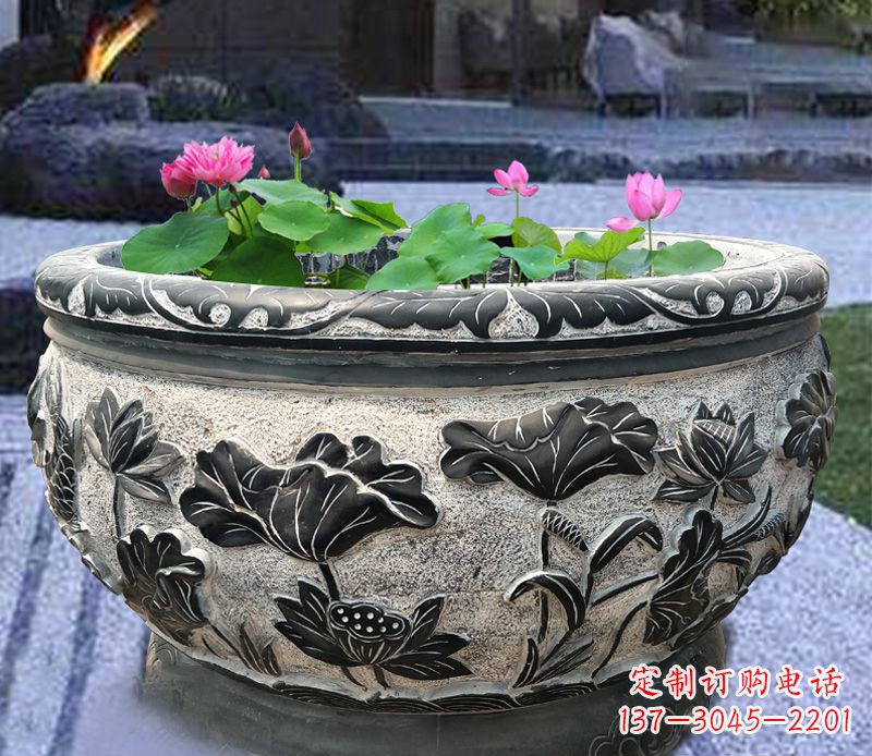 温州别墅庭院石雕鱼缸