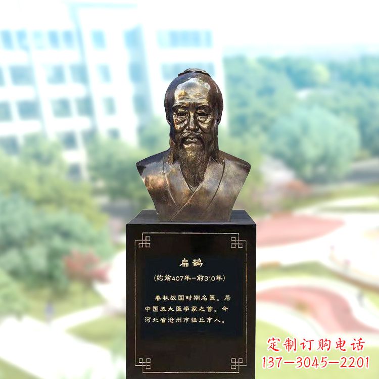 温州玻璃钢扁鹊头像雕塑-仿铜历史名人著名医生半身像雕塑