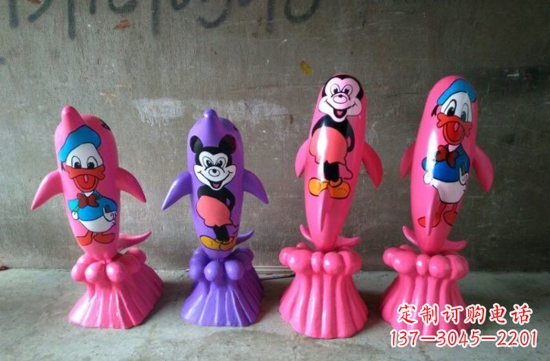 温州玻璃钢彩绘海豚雕塑