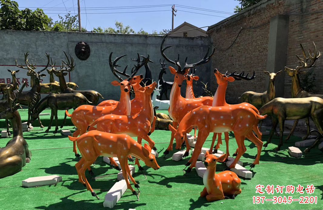温州玻璃钢彩绘梅花鹿雕塑别墅庭院仿真动物摆件