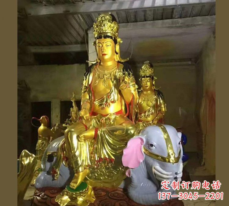 温州玻璃钢乘大象的普贤菩萨雕塑