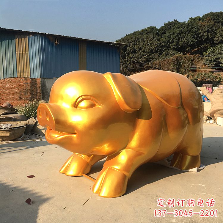 温州玻璃钢大型漆金猪仔雕塑-大型商场美陈动物雕塑