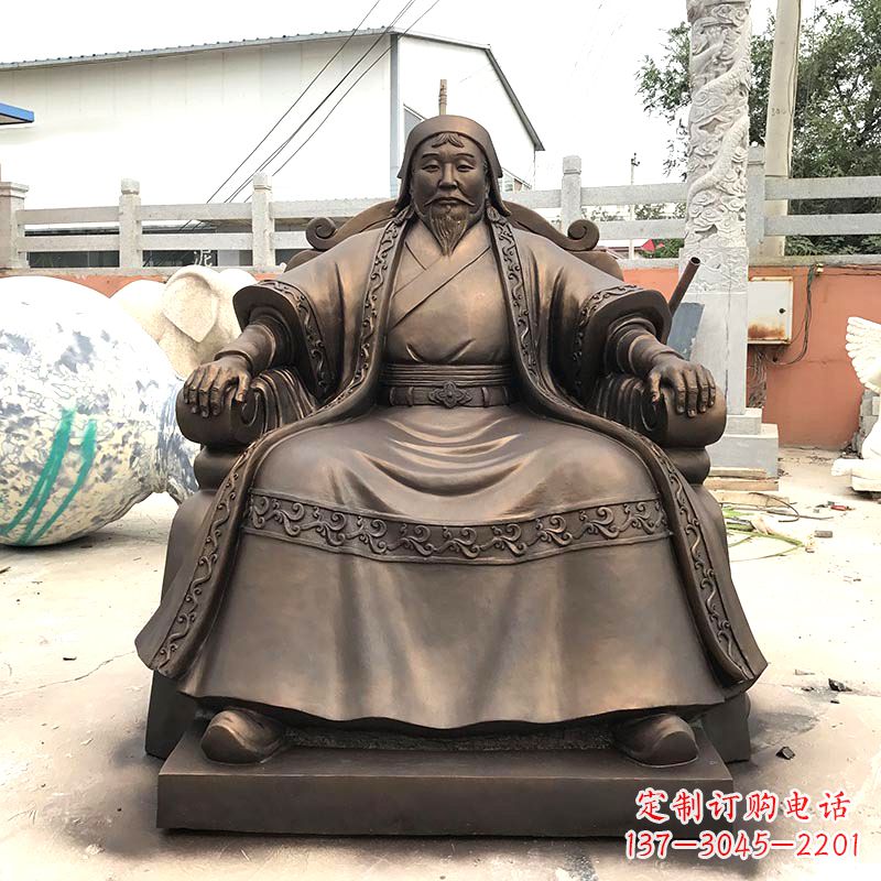 温州玻璃钢仿铜成吉思汗雕塑-中国古代著名帝王军事家雕像