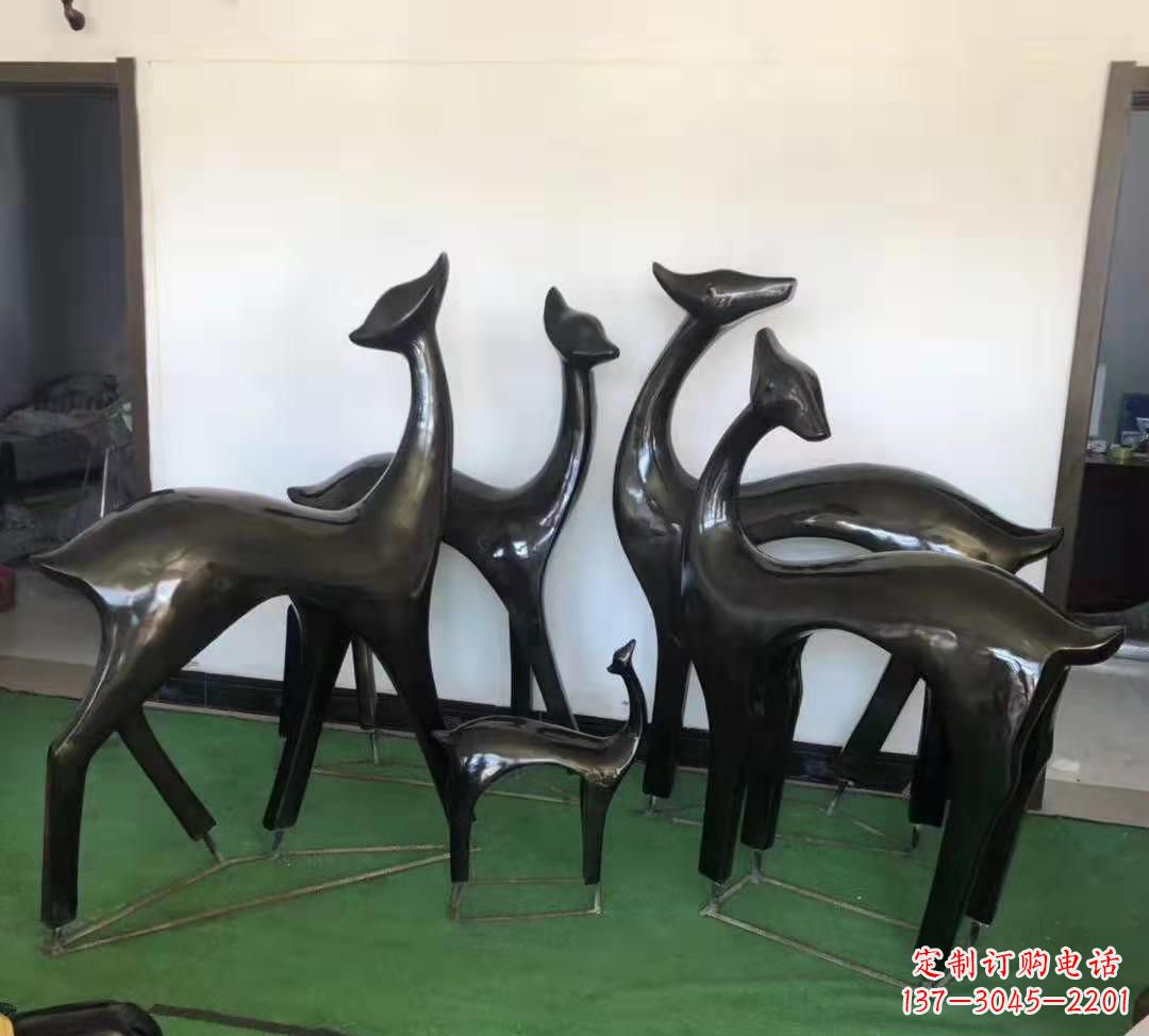 温州玻璃钢仿铜抽象小鹿雕塑庭院景观摆件