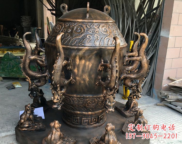 温州玻璃钢仿铜地动仪,中国古代仪器景观雕塑摆件