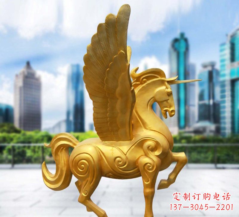 温州玻璃钢仿铜飞马独角兽雕塑