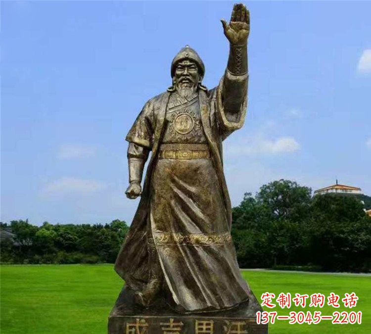 温州玻璃钢仿铜挥手的成吉思汗雕塑