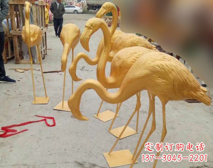 温州玻璃钢仿铜火烈鸟雕塑