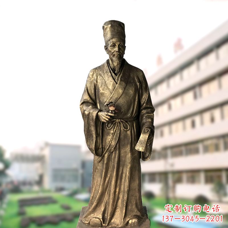 温州玻璃钢仿铜李时珍塑像-医院医学院药圣雕塑