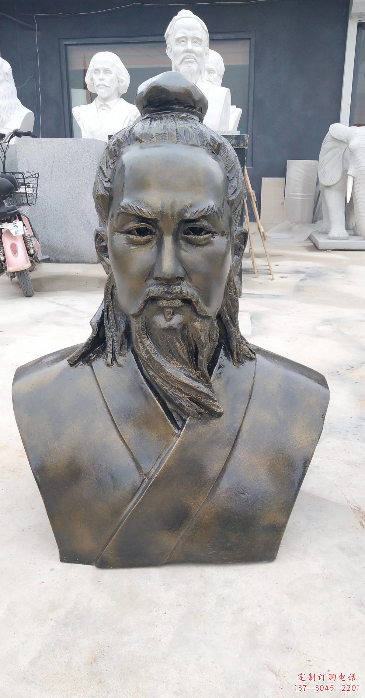 温州玻璃钢仿铜鲁班头像雕塑