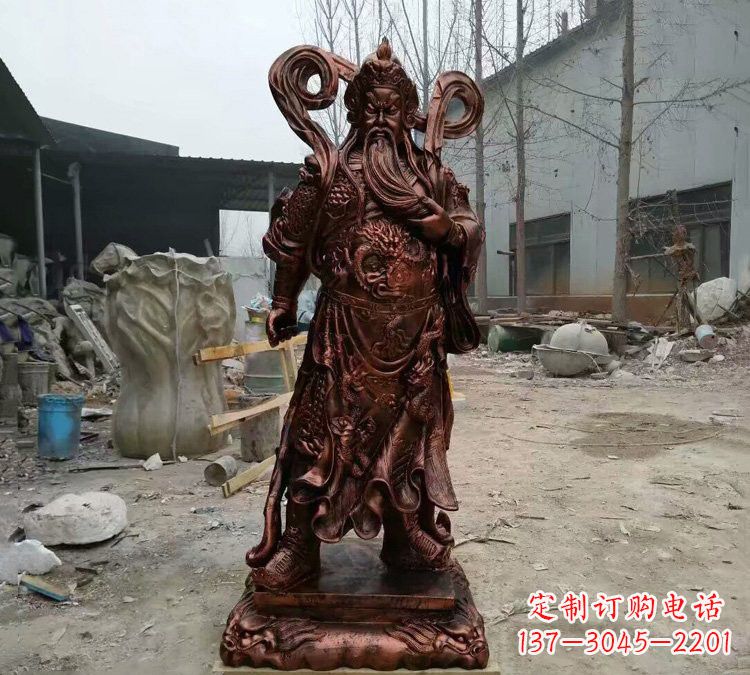 温州玻璃钢仿铜捋须关公雕塑