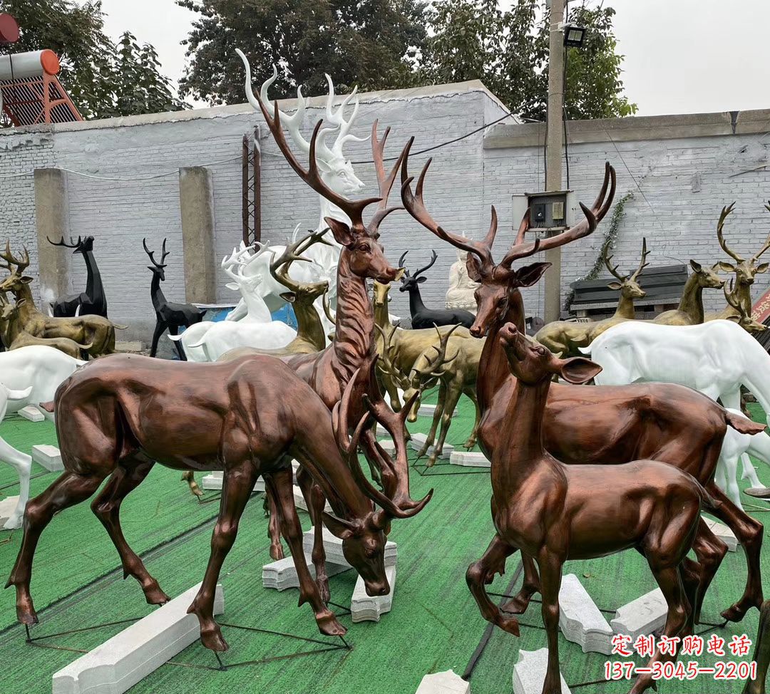 温州玻璃钢仿铜群鹿雕塑公园仿真动物雕塑 (9)