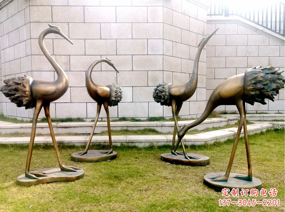 温州玻璃钢仿铜仙鹤雕塑