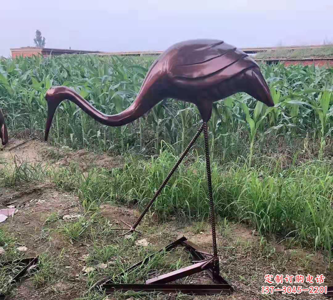 温州玻璃钢仿铜仙鹤雕塑公园园林景观摆件
