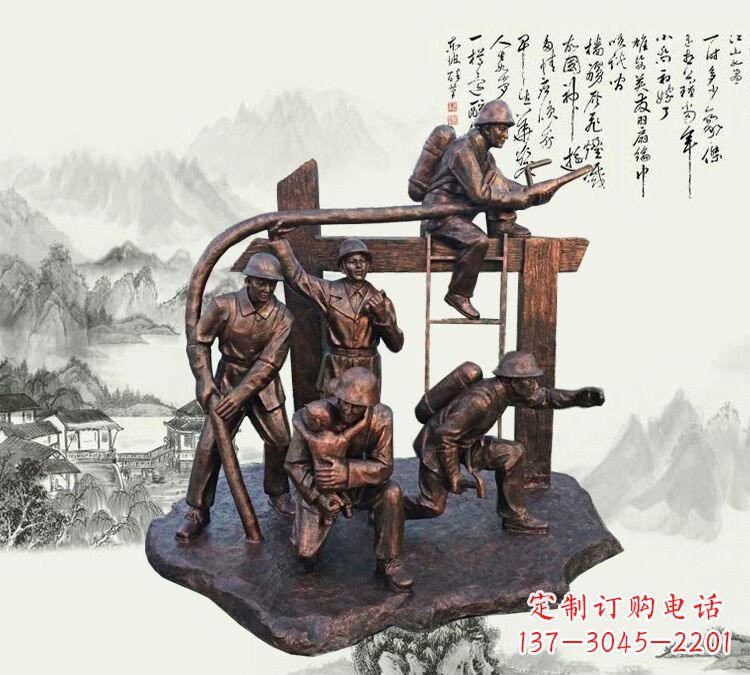 温州玻璃钢仿铜消防员雕塑
