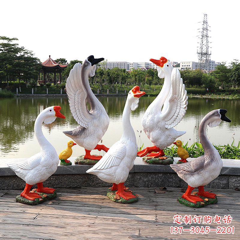 温州玻璃钢仿真大白鹅雕塑-公园园林水景动物摆件