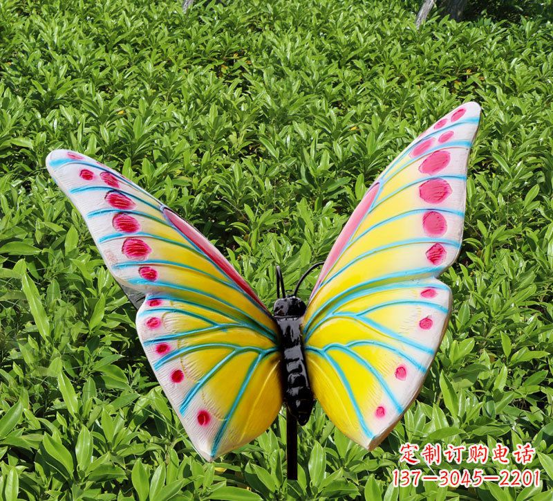 温州玻璃钢仿真蝴蝶插件,公园草丛昆虫雕塑