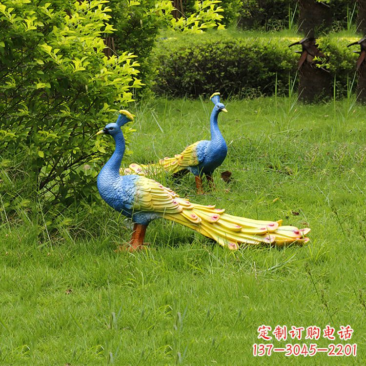 温州玻璃钢仿真孔雀雕塑-公园草坪动物摆件