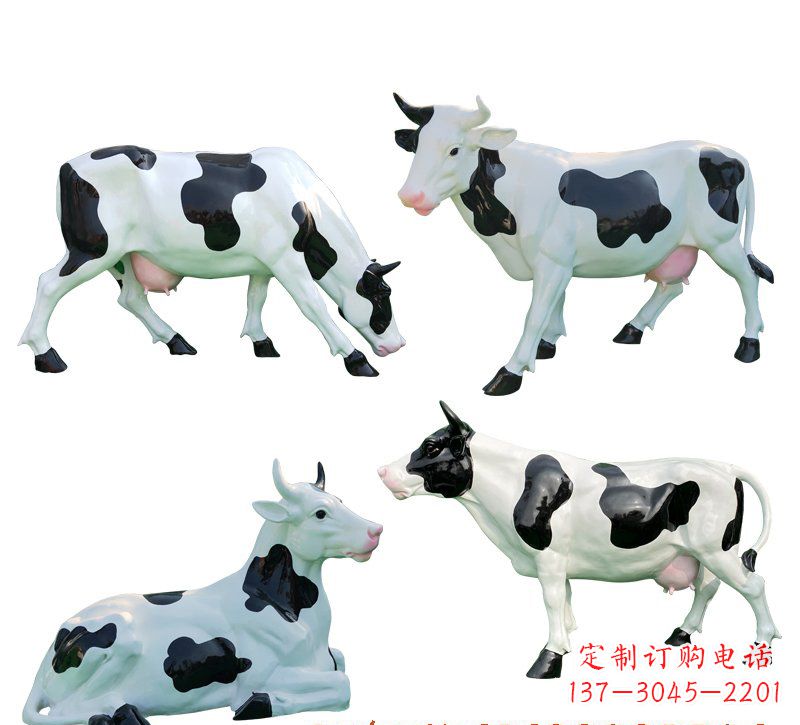 温州玻璃钢仿真奶牛组雕