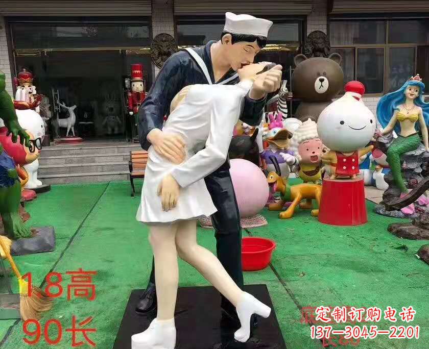 温州玻璃钢仿真亲吻情侣雕塑婚庆景观雕塑
