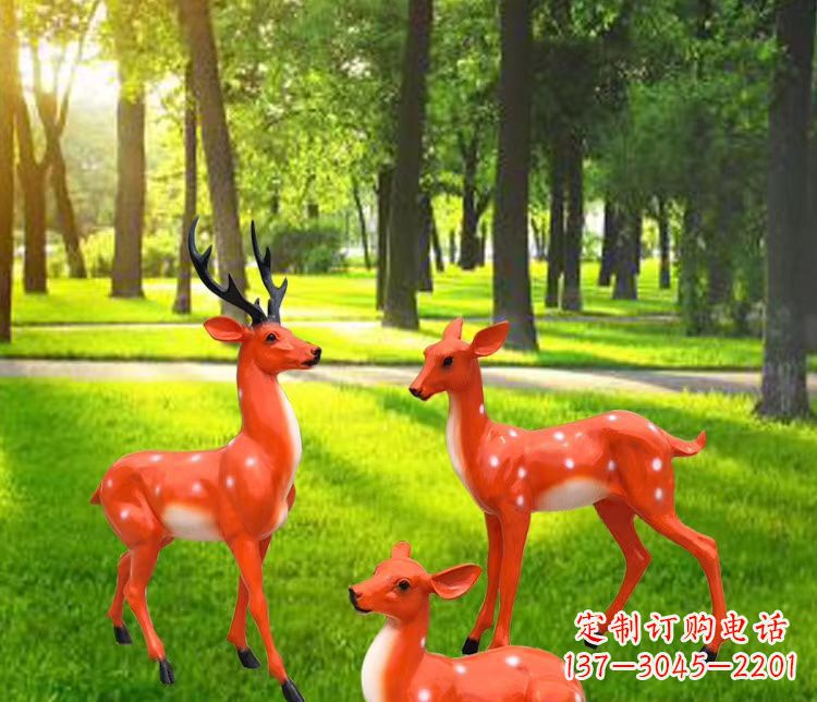温州玻璃钢仿真小鹿雕塑 公园动物摆件